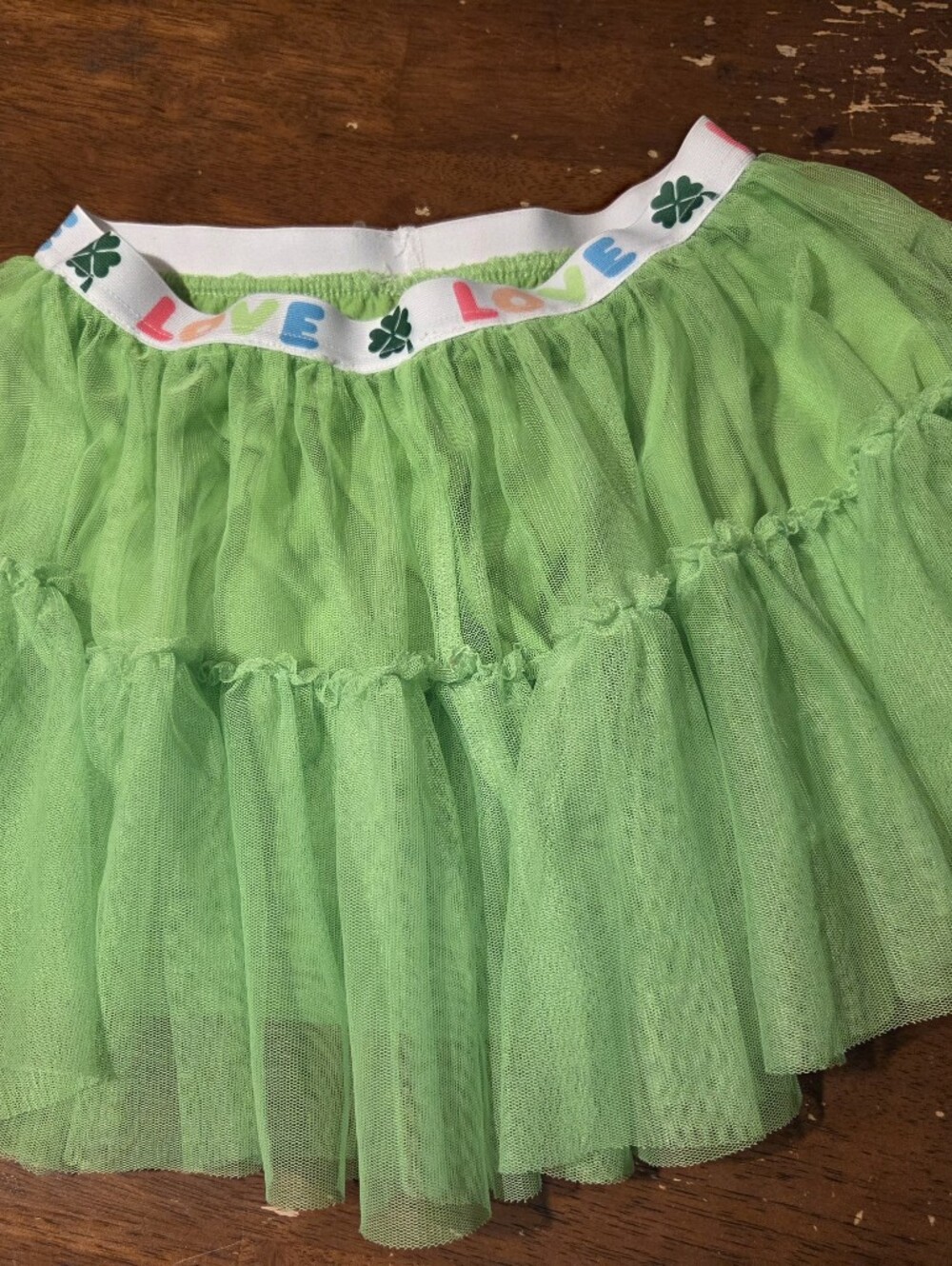 St. Patrick's DayGreen Tulle Tiered Skirt with 'LOVE' Waistband